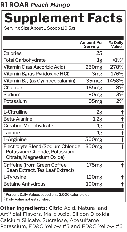 ROAR Peach Mango Supplement Facts